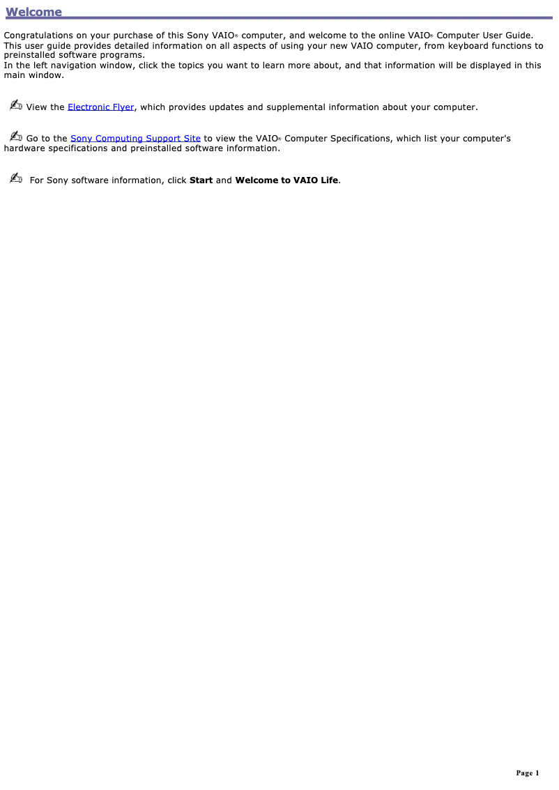 Page 1 de la notice Manuel utilisateur Sony Vaio PCG-GRT260G