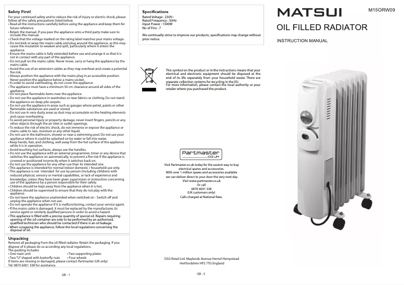 Page 1 de la notice Manuel utilisateur Matsui M15ORW09