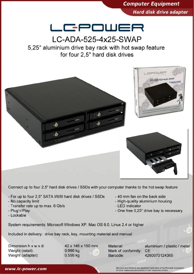 Página 1 del manual Ficha técnica LC-Power LC-ADA-525-4x25-SWAP