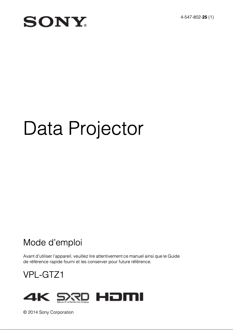 Image de la première page du manuel de l'appareil VPL-GTZ1