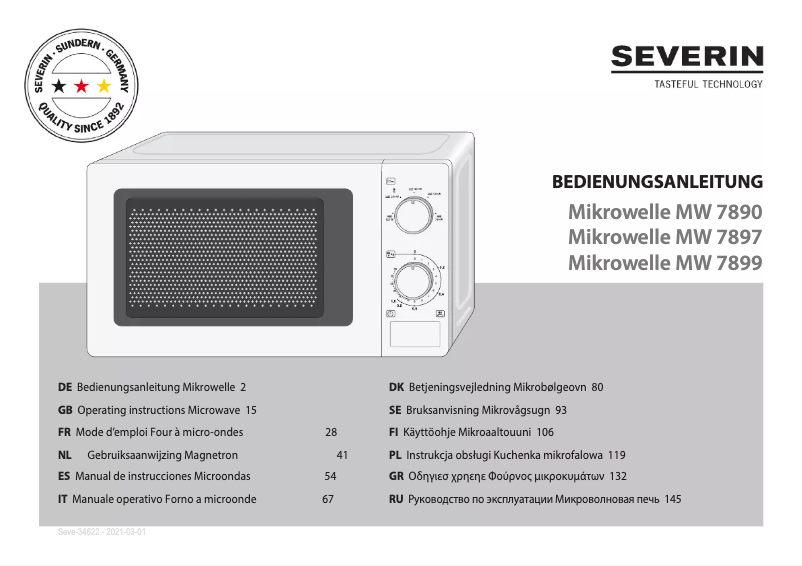 Page n°1 - Manuel utilisateur Severin MW 7897