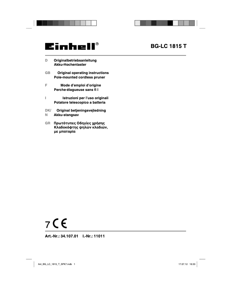 Page 1 de la notice Manuel utilisateur Einhell BG-LC 1815 T