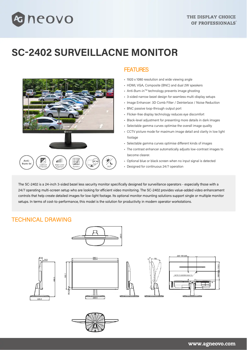 Page 1 de la notice Fiche technique AG Neovo SC-2402