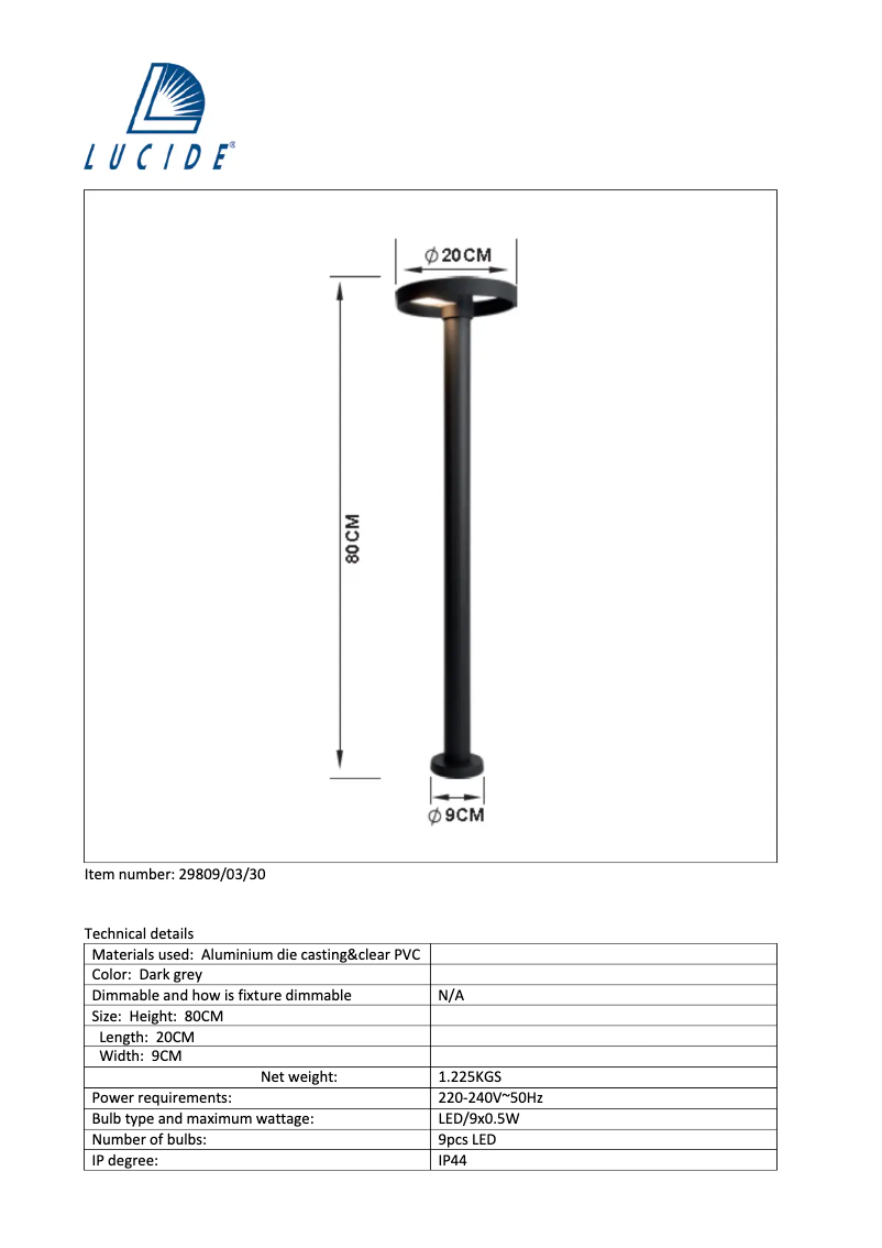 Page 1 de la notice Manuel utilisateur Lucide Zefra 29809/03/30