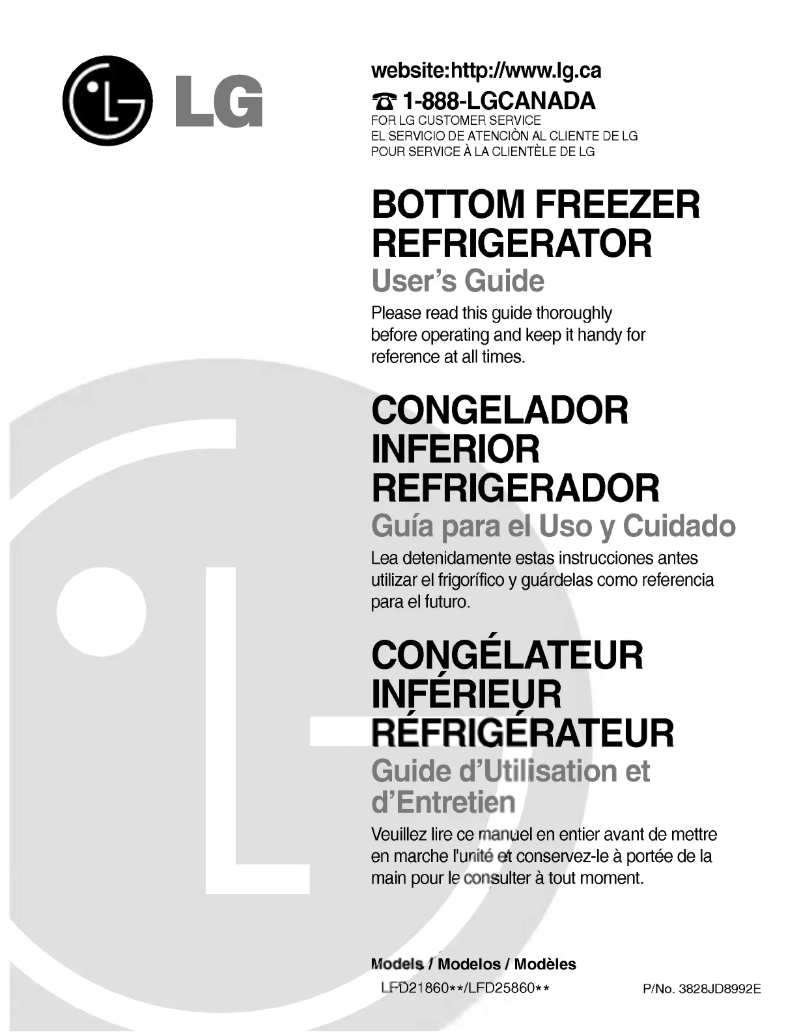 Page 1 de la notice Manuel utilisateur LG GR-F218JQKA