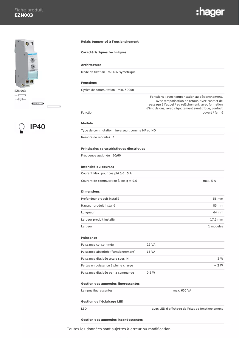 Image de la première page du manuel de l'appareil EZN003