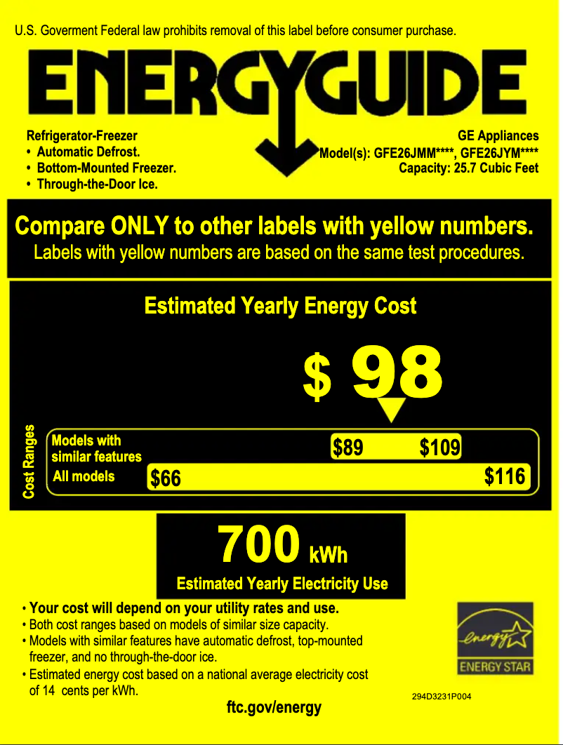 First page image of the manual for GFE26JYMFS