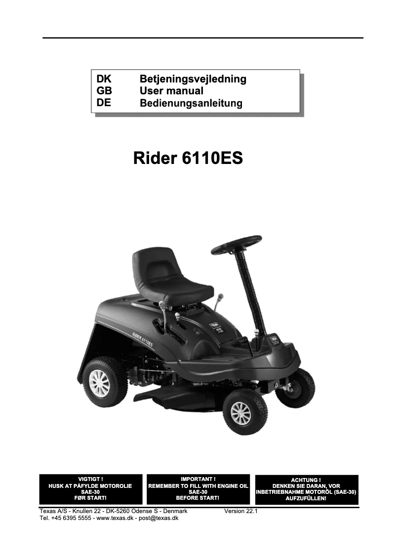 Image de la première page du manuel de l'appareil Rider 6110ES