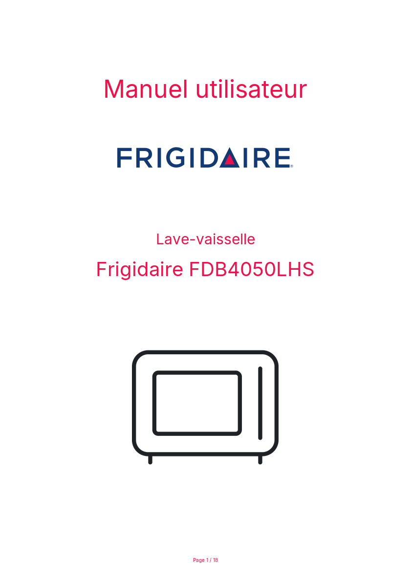 Page n°1 - Manuel utilisateur Frigidaire FDB4050LHS
