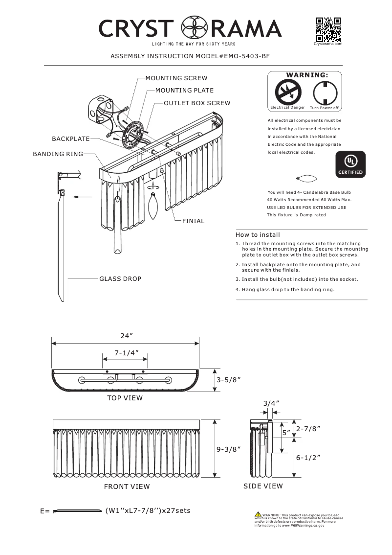 Page n°1 - Manuel utilisateur Crystorama Emory EMO-5403-BF