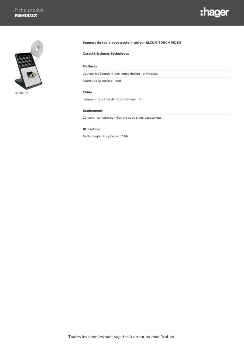 Image de la première page du manuel de l'appareil REH003X