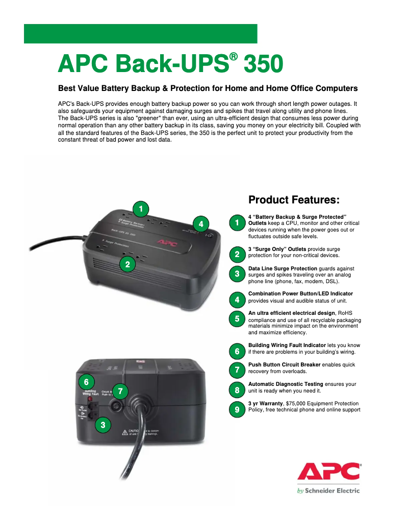 Page 1 de la notice Brochure APC BE350G