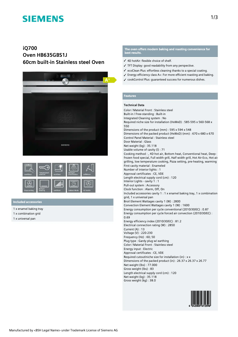 Image de la première page du manuel de l'appareil HB635GBS1J