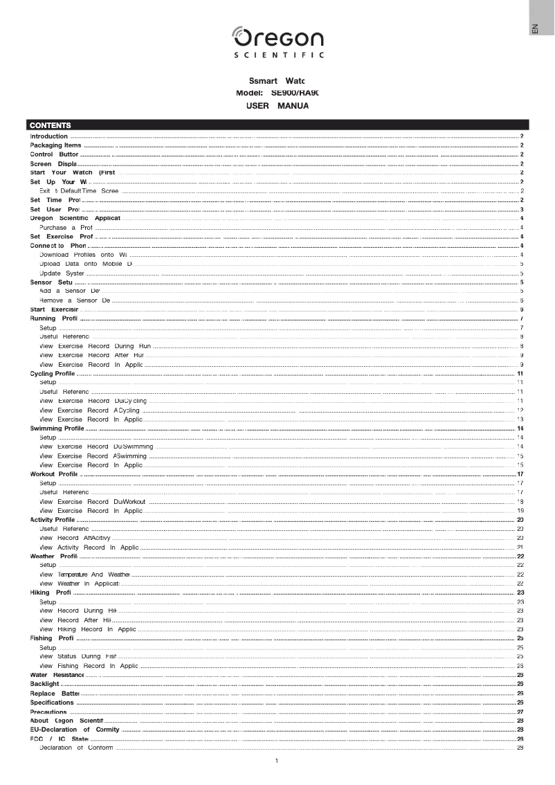 Page 1 de la notice Manuel utilisateur Oregon Scientific SE900