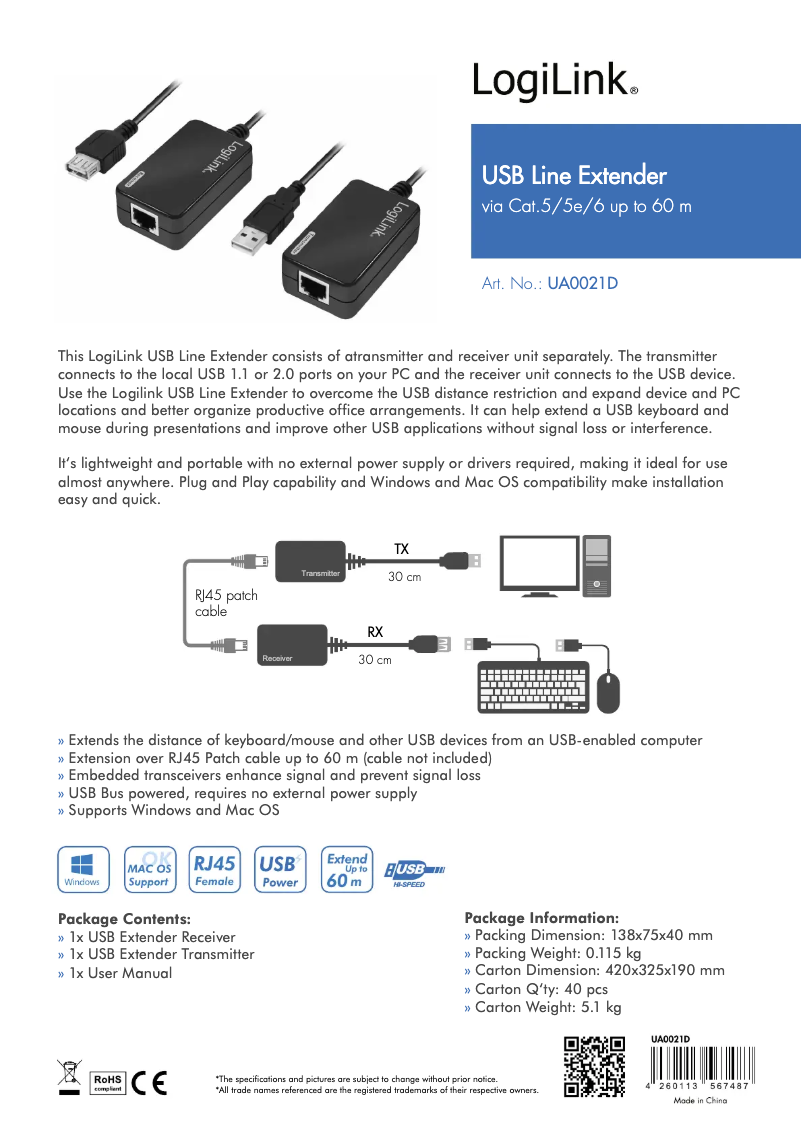 Page 1 de la notice Manuel utilisateur LogiLink UA0021D