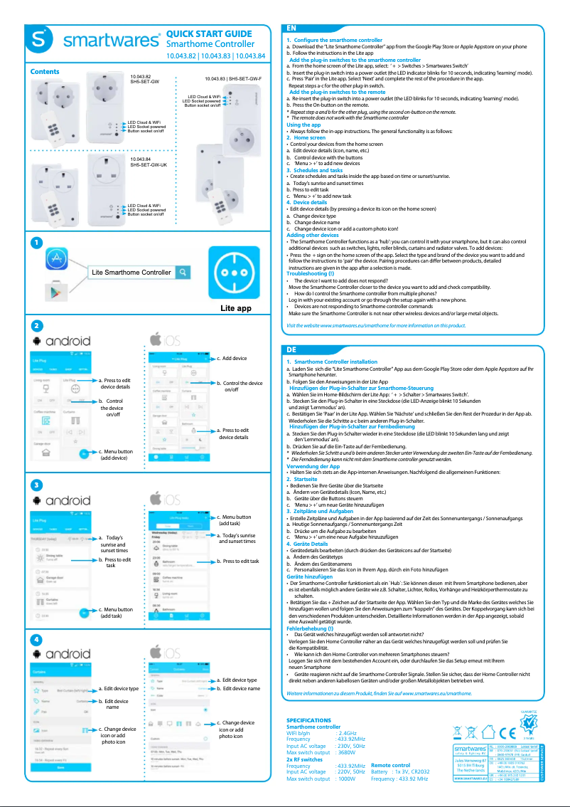 Page 1 de la notice Manuel utilisateur Smartwares SH5-SET-GW