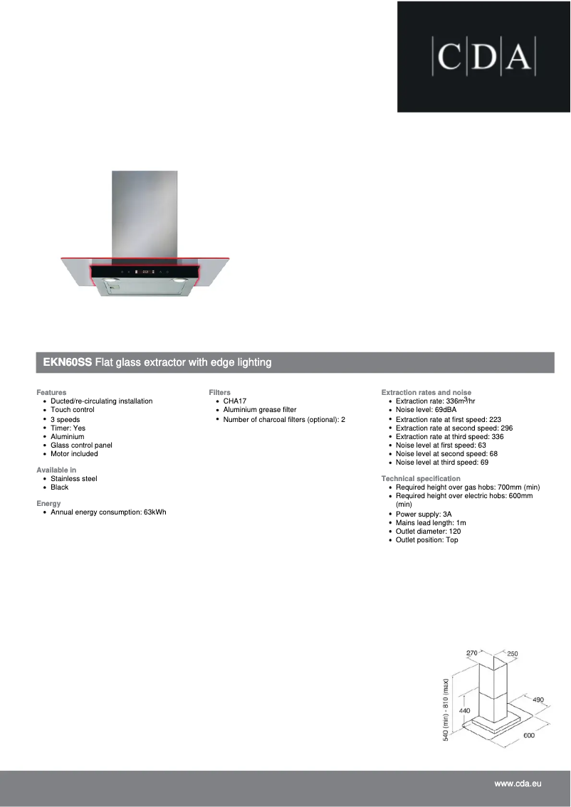 Page n°1 - Fiche technique CDA EKN60SS