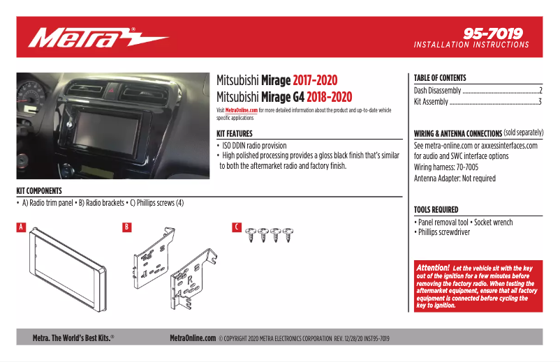 Page n°1 - Manuel utilisateur Metra 95-7019
