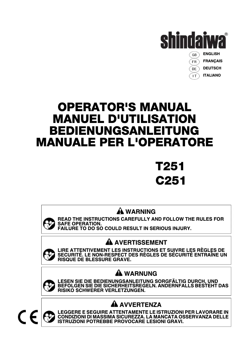 Page n°1 - Manuel utilisateur Shindaiwa C251