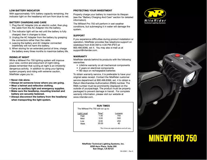 Page n°1 - Manuel utilisateur NiteRider MiNewt Pro 750