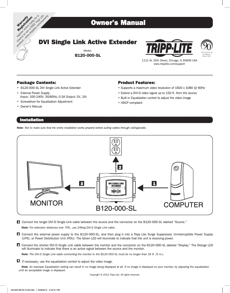 Page n°1 - Manuel utilisateur Tripp Lite B120-000-SL