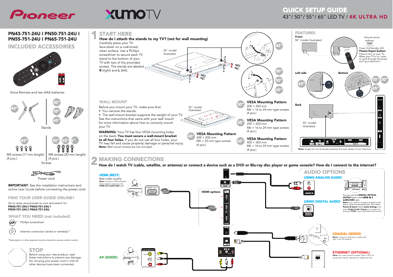 Page 1 de la notice Guide de démarrage rapide Pioneer PN50-751-24U