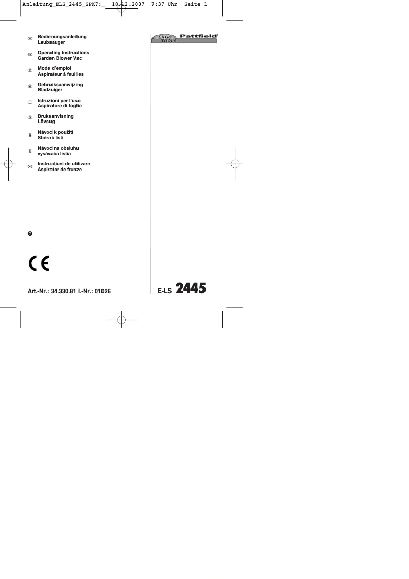 Page n°1 - Manuel utilisateur Ergotools Pattfield E-LS 2445