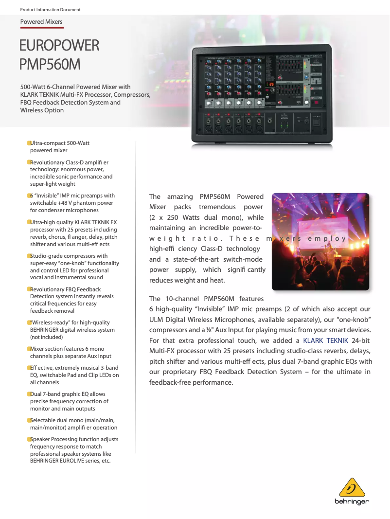 Page n°1 - Fiche technique Behringer Europower PMP560M