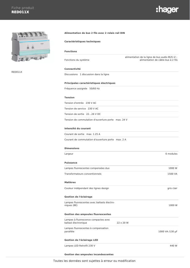 Image de la première page du manuel de l'appareil RED011X