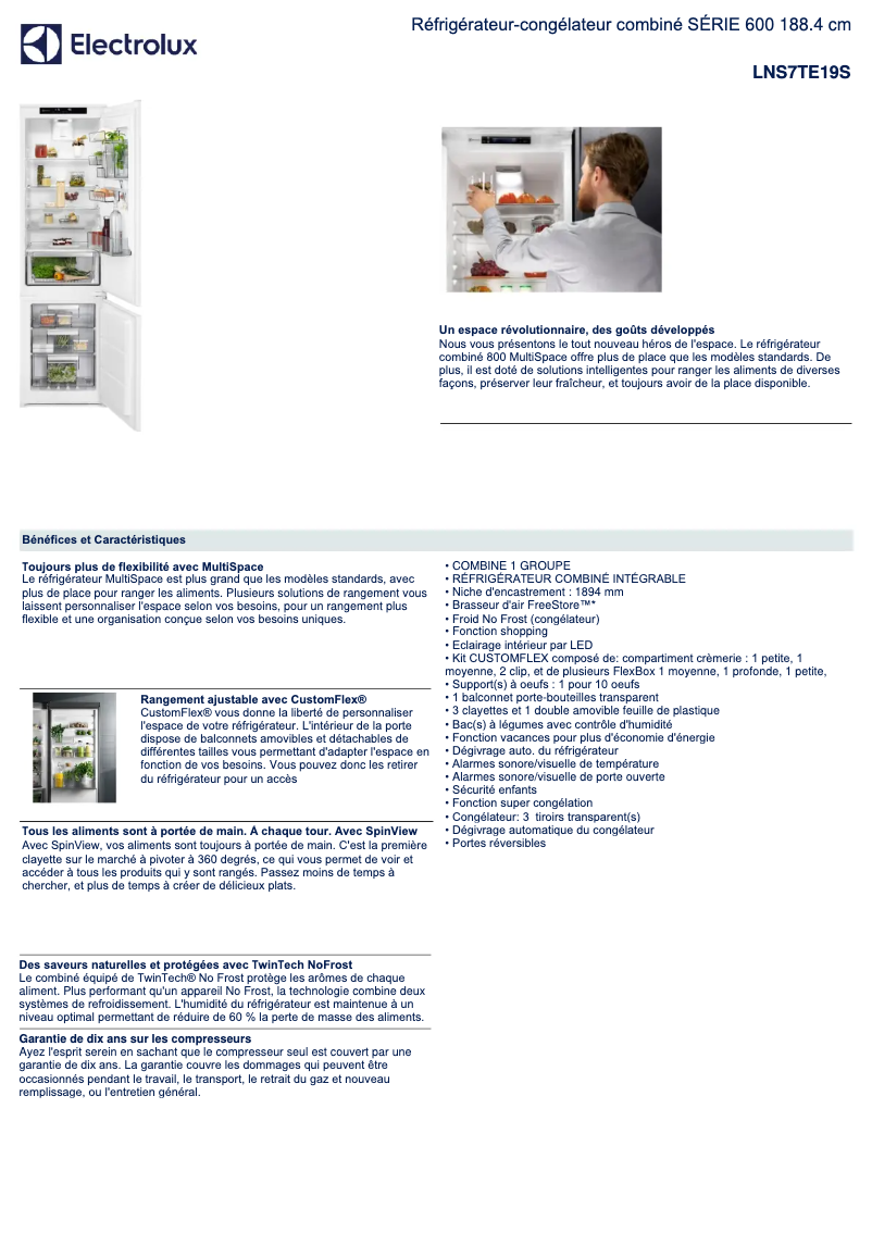 Page n°1 - Fiche technique Electrolux LNS7TE19S