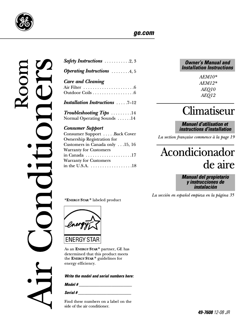Page n°1 - Guide d'installation GE AEM12AM