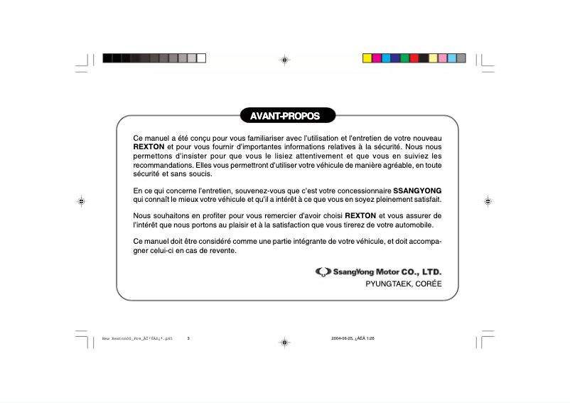 Page 1 of the manual User Manual SsangYong Rexton (2004)