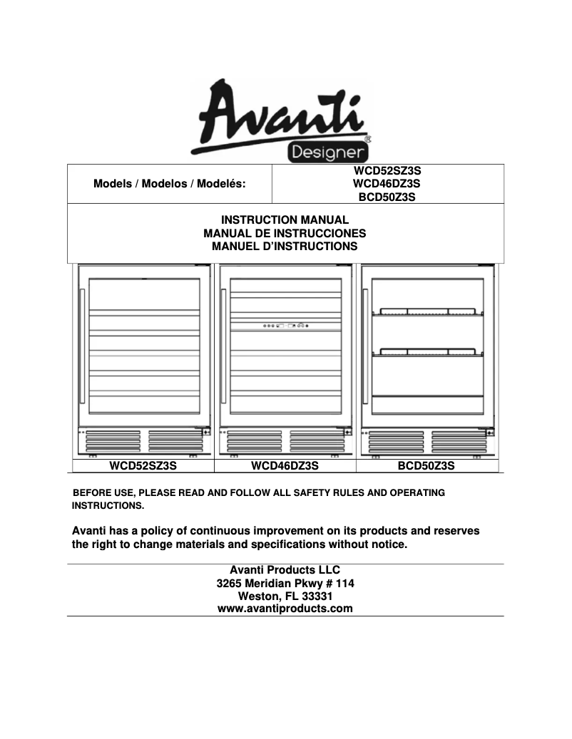 Page 1 of the manual User Manual Avanti WCD46DZ3S