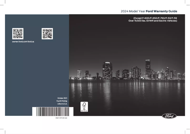 Page 1 de la notice Informations de garantie Ford Bronco (2024)