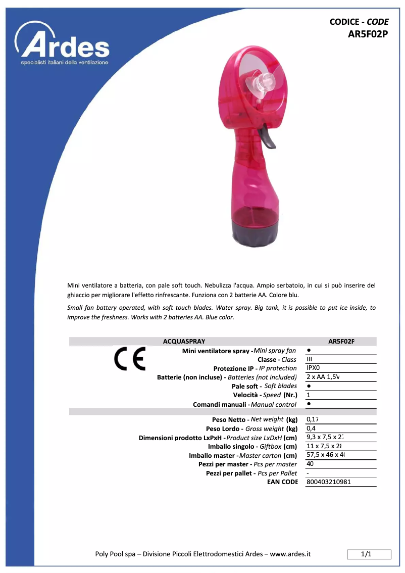 Page n°1 - Fiche technique Ardes AR5F02P