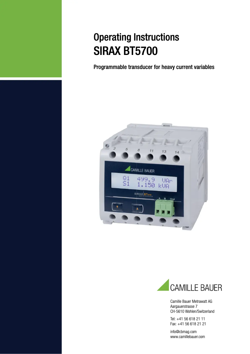 Page n°1 - Manuel utilisateur Camille Bauer SIRAX BT5700