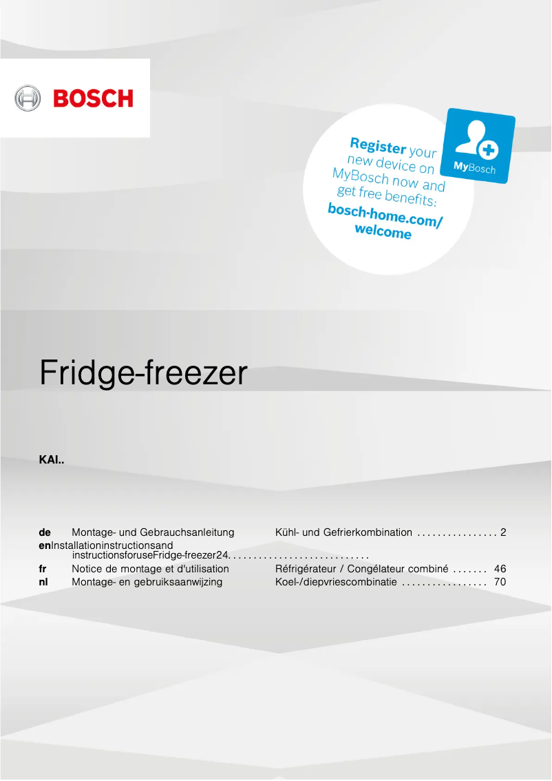 Page n°1 - Manuel utilisateur Bosch KAI93VI304