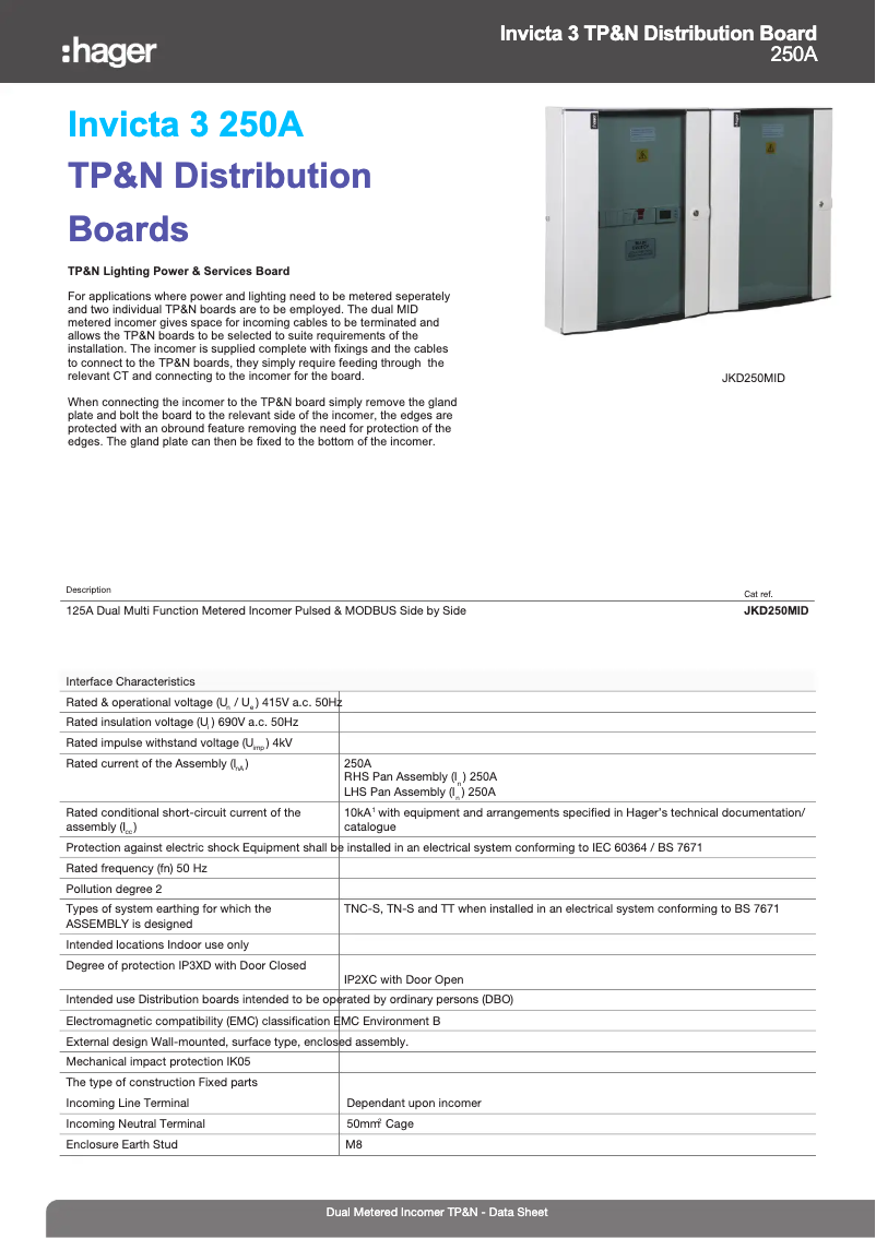 Page n°1 - Fiche technique Hager JKD250MID