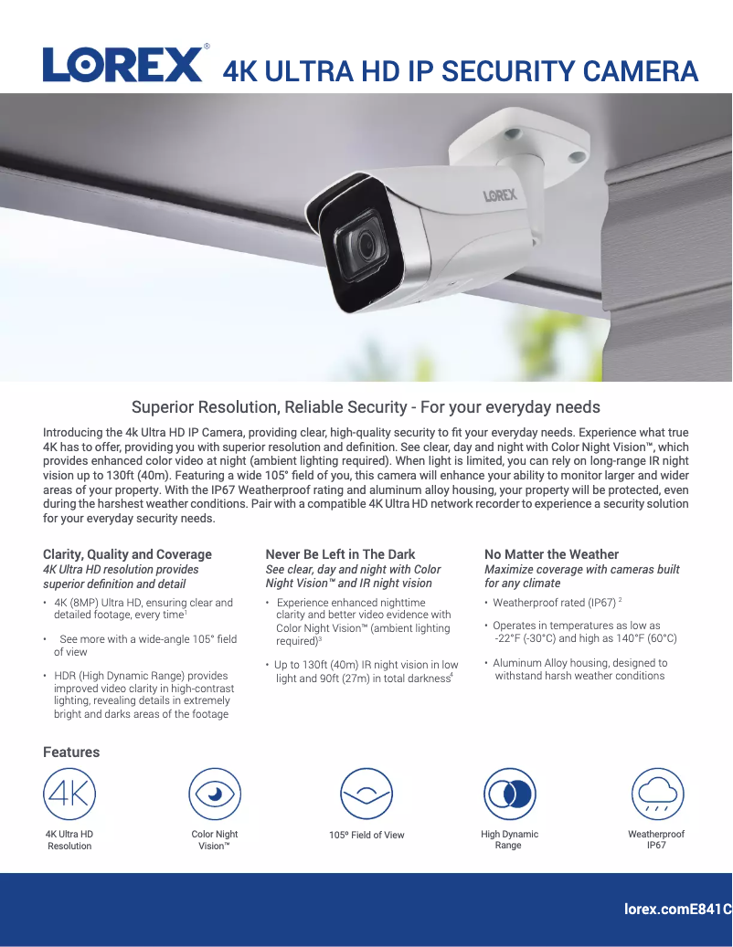 Página 1 del manual Ficha técnica Lorex E841CA-E