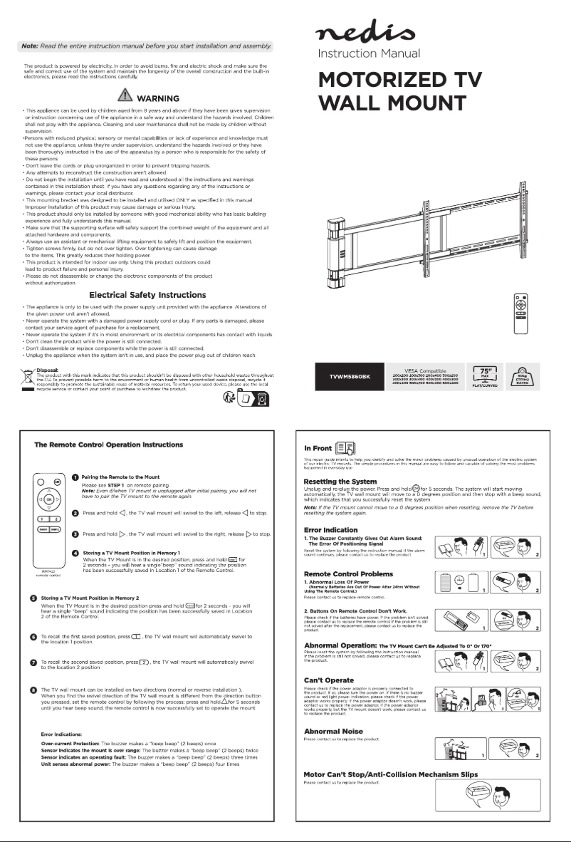 Page 1 de la notice Manuel utilisateur Nedis TVWM5860BK