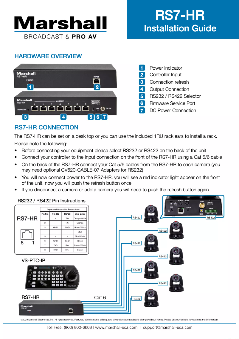Page 1 de la notice Manuel utilisateur Marshall Electronics RS7-HR