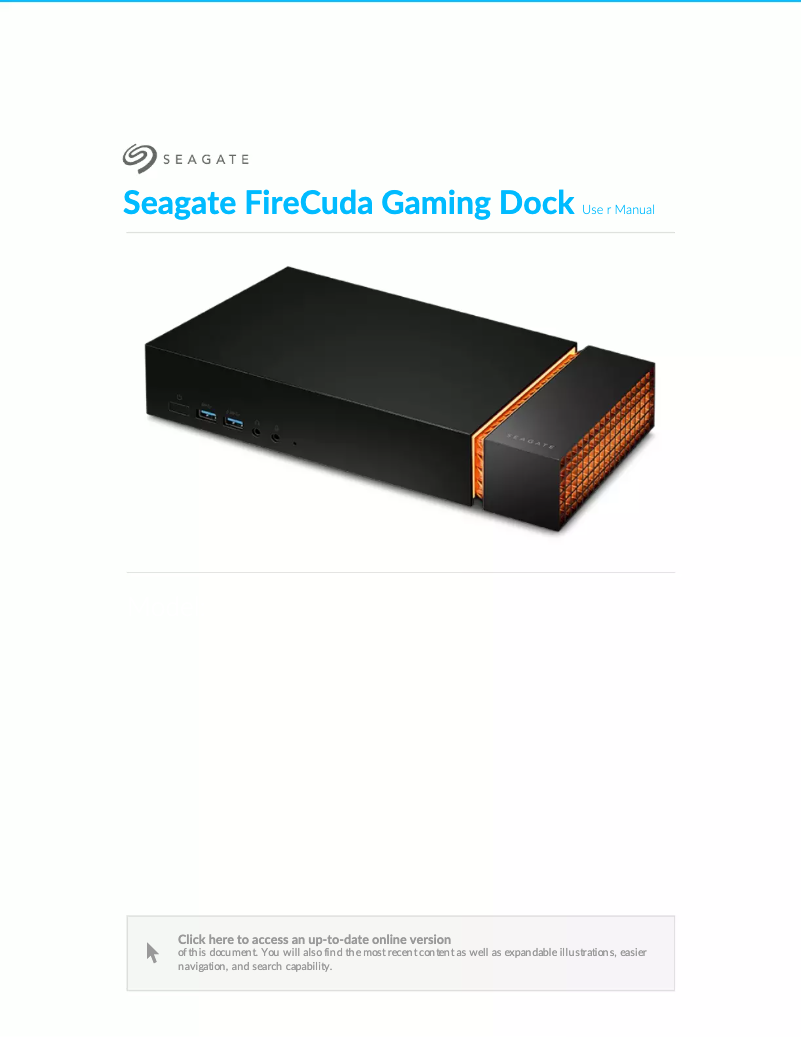 Image de la première page du manuel de l'appareil FireCuda Gaming Dock