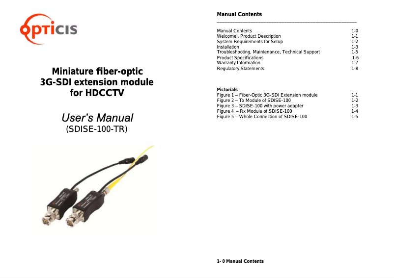 Page n°1 - Manuel utilisateur Opticis SDISE-100-TR