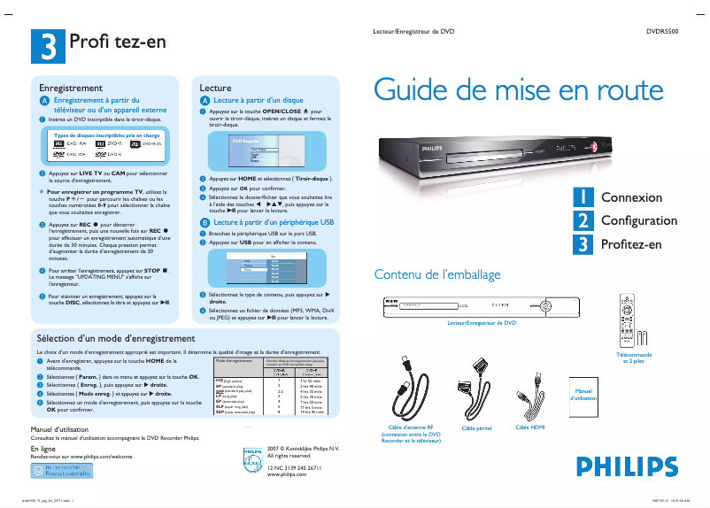 Page 1 de la notice Guide de démarrage rapide Philips DVDR5500