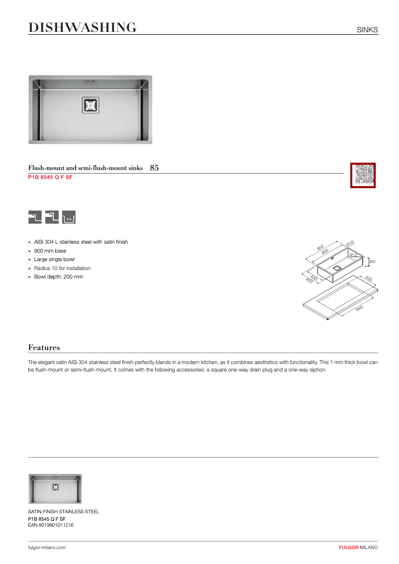 Page n°1 - Manuel utilisateur Fulgor Milano P1B 8545 Q F-SF