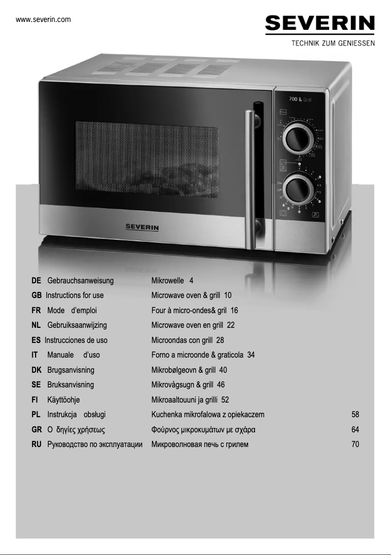 Page n°1 - Manuel utilisateur Severin MW 7875