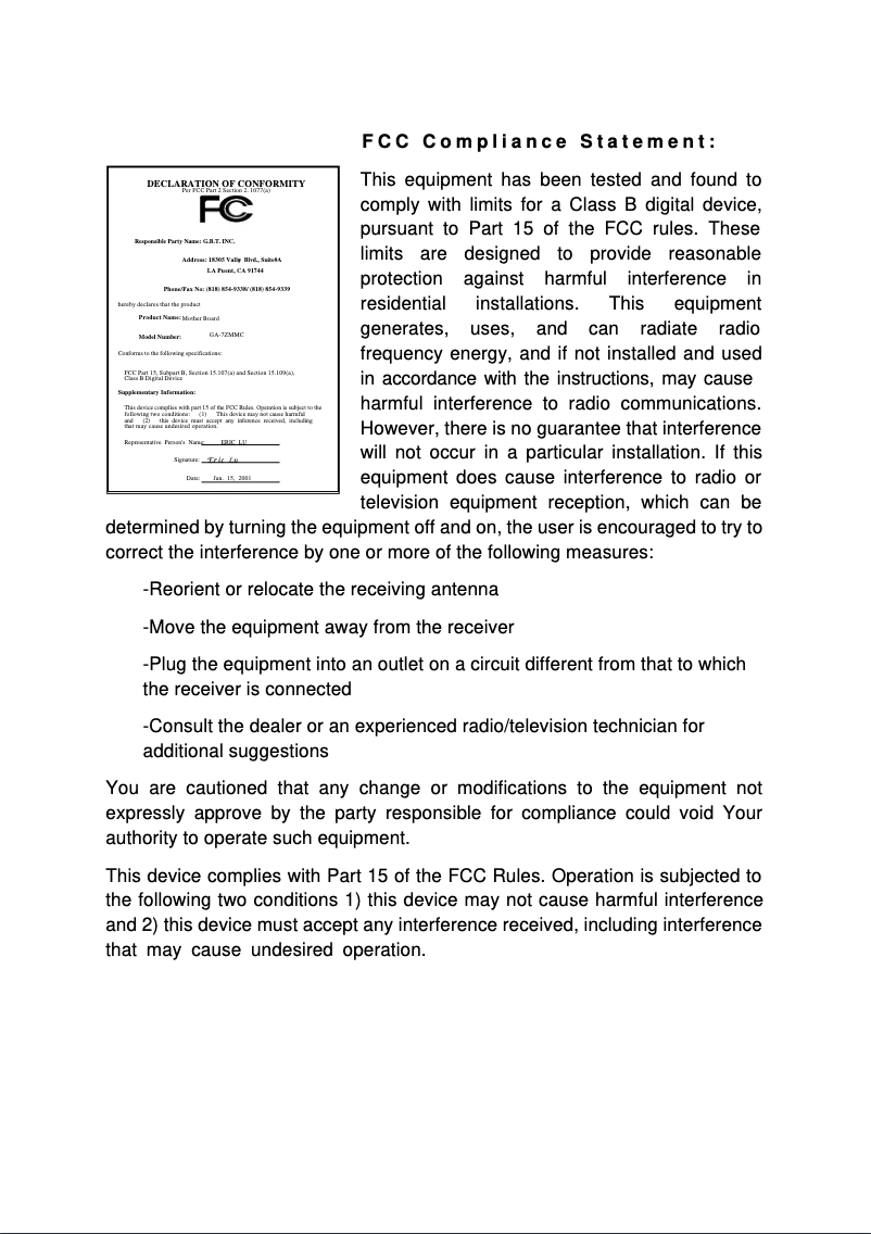 Image de la première page du manuel de l'appareil GA-7ZMMC