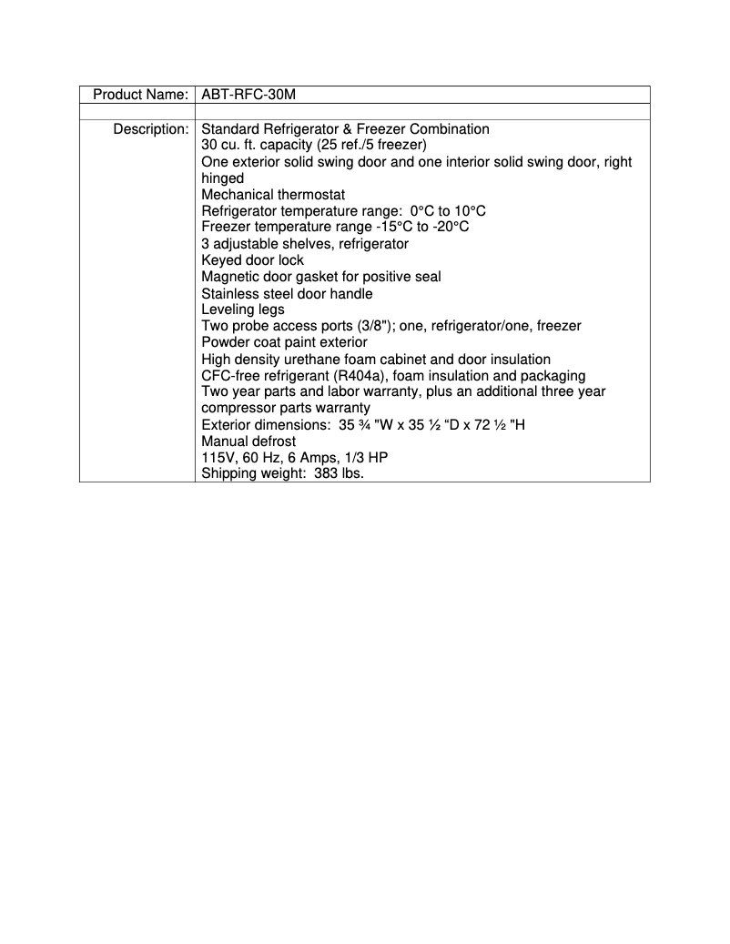 Page 1 de la notice Fiche technique American BioTech Supply ABT-RFC-30M