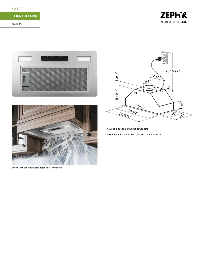 Page n°1 - Fiche technique Zephyr Tornado Mini AK8400BS290