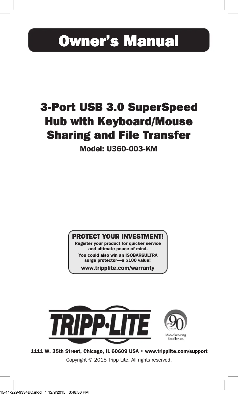 Page n°1 - Manuel utilisateur Tripp Lite U360-003-KM